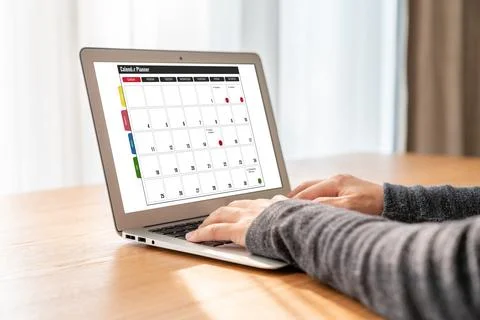 Calendar on computer software application for modish schedule planning Foto stock