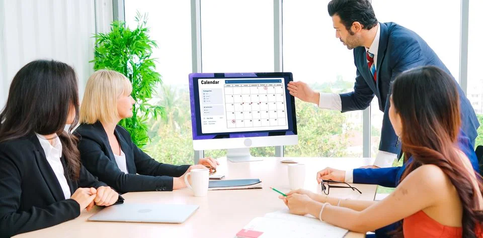 Calendar on computer software application for modish schedule planning 스톡 사진