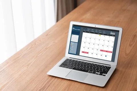 Calendar on computer software application for modish schedule planning 스톡 사진