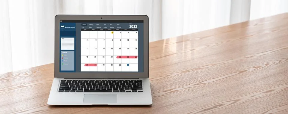 Calendar on computer software application for modish schedule planning Foto stock