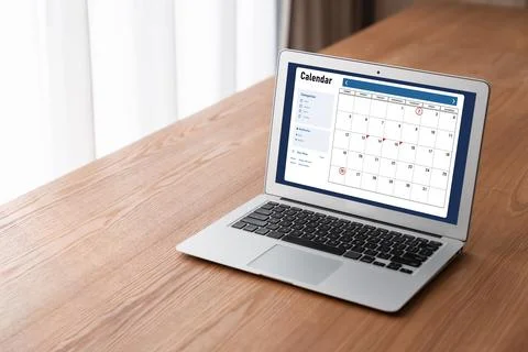 Calendar on computer software application for modish schedule planning Stock Photos