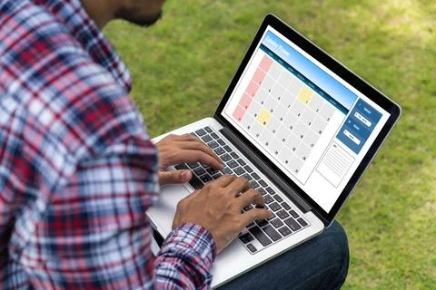 Calendar on computer software application for modish schedule planning Foto stock