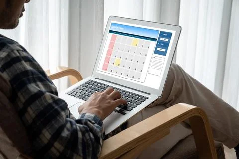 Calendar on computer software application for modish schedule planning Foto stock