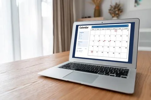 Calendar on computer software application for modish schedule planning Foto stock