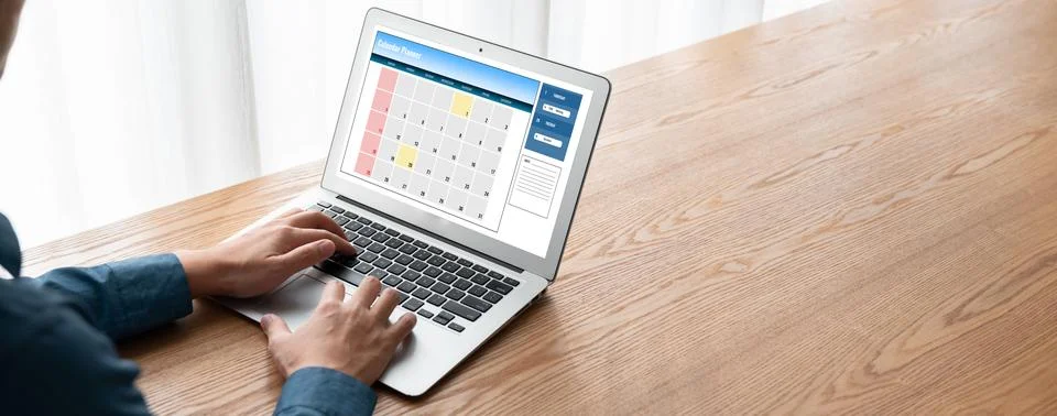 Calendar on computer software application for modish schedule planning Stock-Fotos