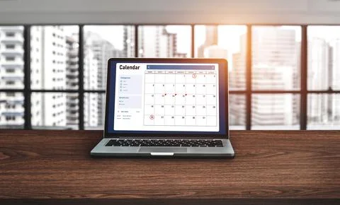 Calendar on computer software application for modish schedule planning Foto stock