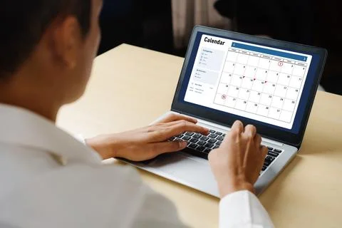 Calendar on computer software application for modish schedule planning Foto stock