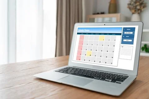 Calendar on computer software application for modish schedule planning Stock Photos
