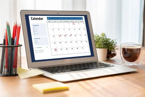 Calendar on computer software application for modish schedule planning Stock Photos