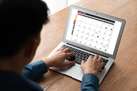 Calendar on computer software application for modish schedule planning Stock Photos