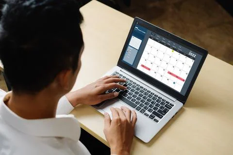 Calendar on computer software application for modish schedule planning Foto stock