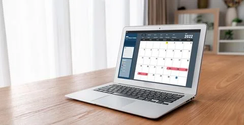 Calendar on computer software application for modish schedule planning Stock Photos