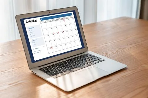 Calendar on computer software application for modish schedule planning 스톡 사진