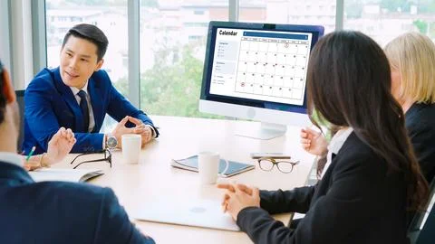 Calendar on computer software application for modish schedule planning Stock-Fotos