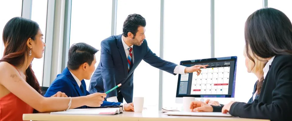 Calendar on computer software application for modish schedule planning Stock Photos