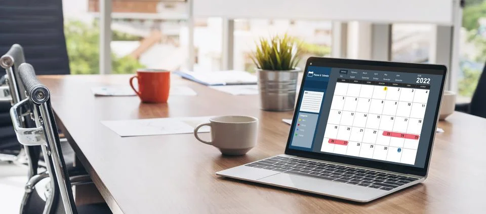 Calendar on computer software application for modish schedule planning Foto stock