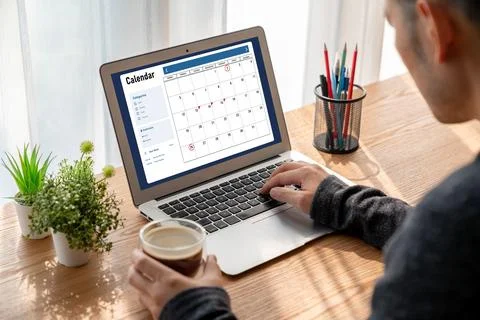Calendar on computer software application for modish schedule planning Foto stock