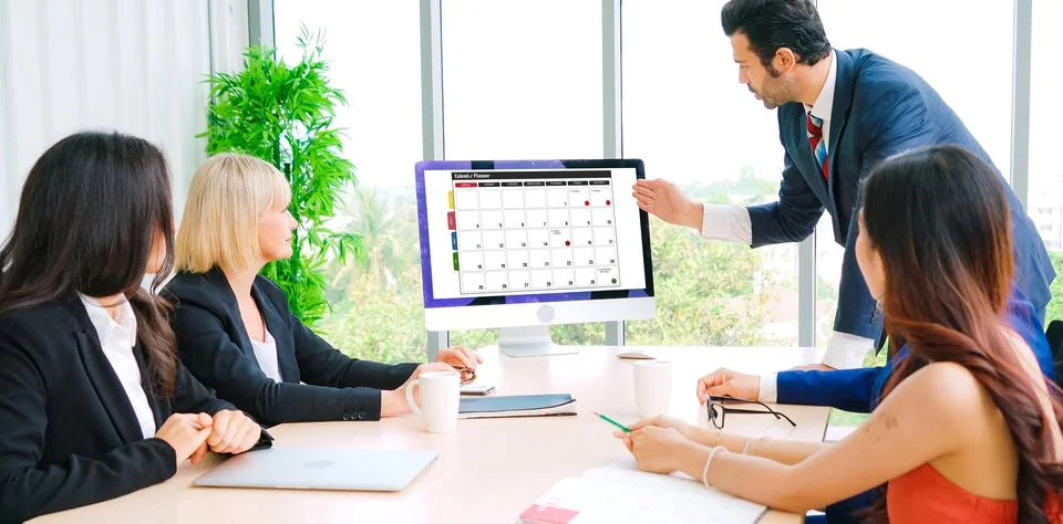 Calendar on computer software application for modish schedule planning Stock Photos