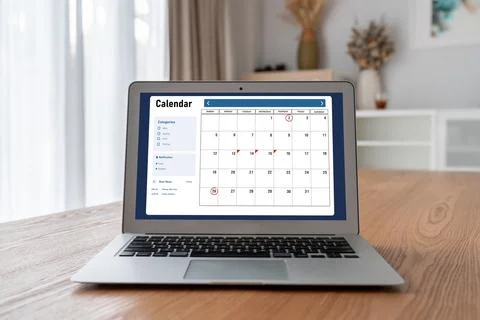Calendar on computer software application for modish schedule planning Foto stock