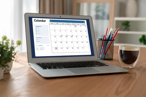 Calendar on computer software application for modish schedule planning 스톡 사진