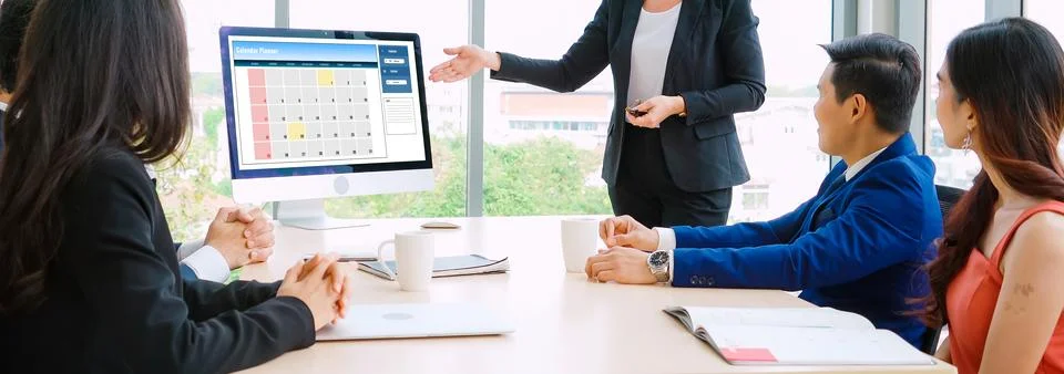 Calendar on computer software application for modish schedule planning Stock Photos