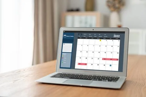 Calendar on computer software application for modish schedule planning Stock Photos
