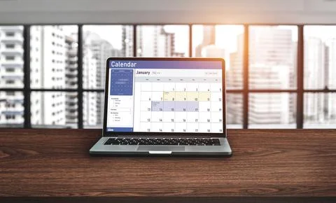 Calendar on computer software application for schedule planning snugly Foto stock