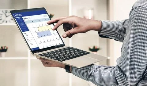Calendar on computer software application for schedule planning snugly 스톡 사진