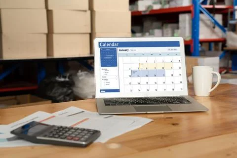 Calendar on computer software application for schedule planning snugly Foto stock