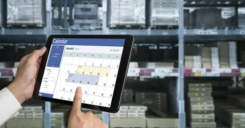 Calendar on computer software application for schedule planning snugly Foto stock