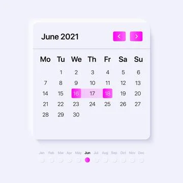 Calendar concept for mobile and web application with rose gradient pickers Stock Illustration