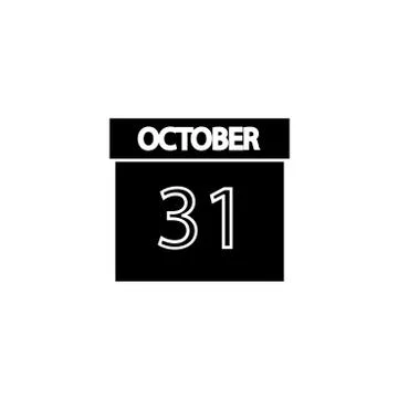Calendar with date of 31st October vector icon. Solid black Halloween symbol. Stock Illustration