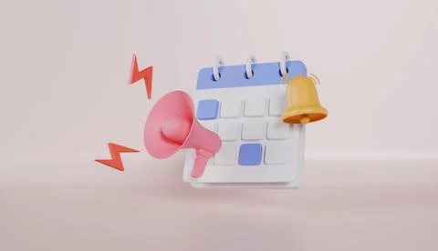 Calendar date and time for reminder day with megaphone speaker or loudspeak Stock Illustration
