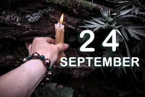 Calendar date on the background of an esoteric spiritual ritual. September 24 Stock Photos