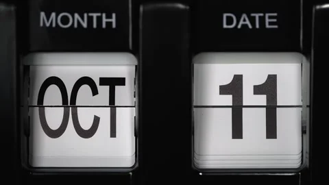 Calendar with date change from eleventh October to twelfth of October. close up. Stock Footage 271105675