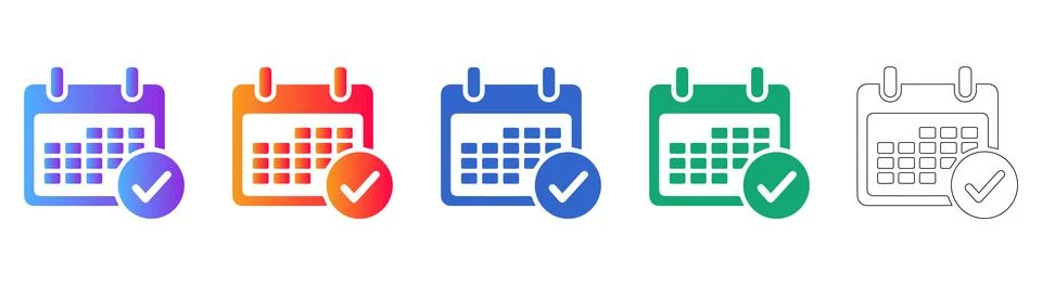 Calendar Date Completion Icon Set Stock Illustration