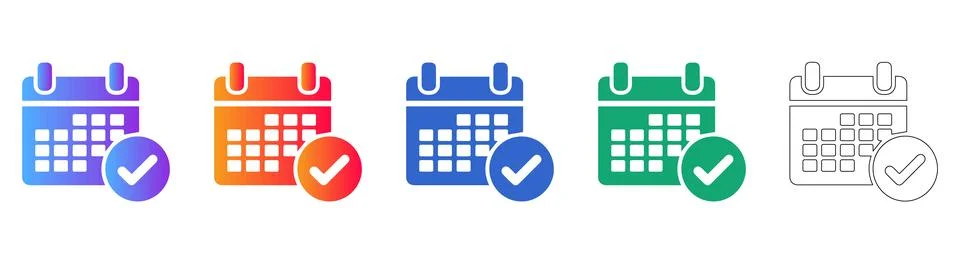 Calendar Date Completion Icon Set Stock Illustration