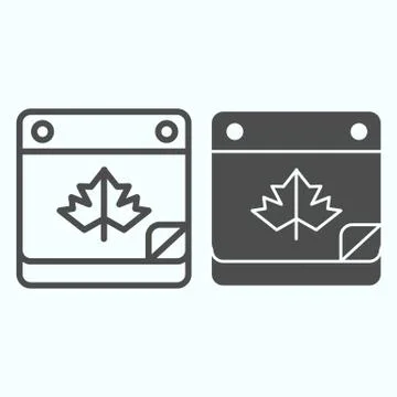 Calendar date line and solid icon. Maple leaf on pocketbook page with bent Stock Illustration