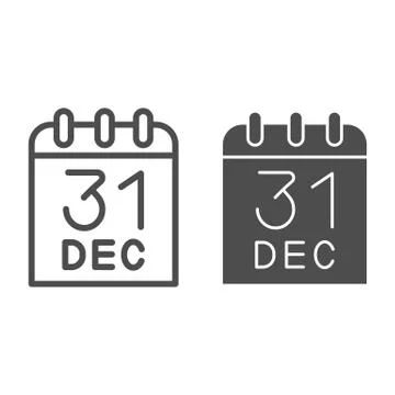 Calendar date line and solid icon. Calendar page with 31th of december symbol Stockillustratie