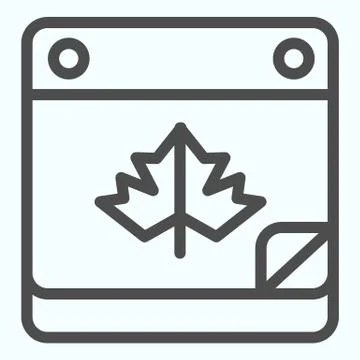 Calendar date line icon. Maple leaf on pocketbook page with bent corner. Autumn Stock Illustration