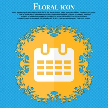 Calendar, Date or event reminder  . Floral flat design on a blue abstract bac Stock Illustration