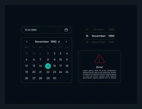 Calendar date picker UI elements kit 스톡 일러스트
