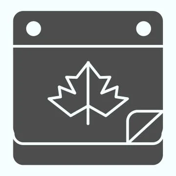 Calendar date solid icon. Maple leaf on pocketbook page with bent corner. Autumn Illustrazione stock
