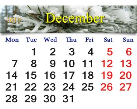 Calendar for december of 2015 with pine 스톡 일러스트