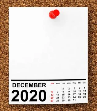 Calendar December 2020 on Blank Note Paper. 3d Rendering Stock Illustration