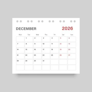 Calendar december 2026 icon in flat style. Planner vector illustration on i.. Stock Illustration