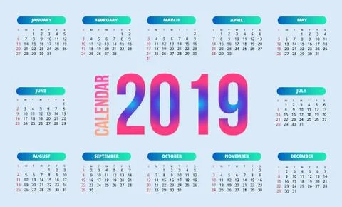 Calendar Design For 2019 Stock Illustration