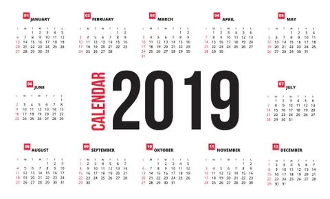 Calendar Design For 2019 Stock Illustration