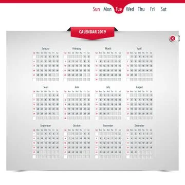 Calendar design 2019 Stock Illustration