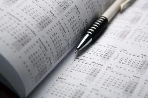 Calendar diary and pen Stock-Fotos